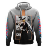 Ichigo Kurosaki Bleach Hoodie with Bankai Sword and Intense Battle Pose Design