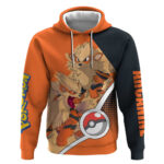 Arcanine Pok Hoodie with Fire Type Badge Design and Fierce Roar Pose Print