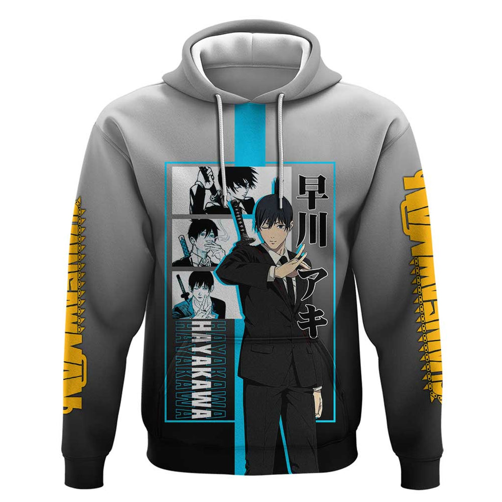 Aki Hayakawa Chainsaw Man Hoodie with Devil Hunting Pose and Determined Design Aki Hayakawa Chainsaw Man Hoodie with Devil Hunting Pose and Determined Design