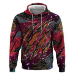 Inuyasha Demon Slayer Warrior Hoodie Japanese Tattoo Art Style with Fiery Claw Marks
