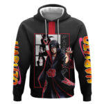 Itachi Uchiha Naruto Hoodie with Sharingan Eyes and Mysterious Ninja Pose Design