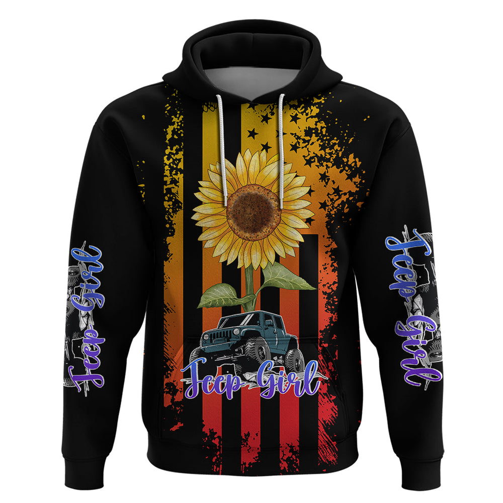 Jeep Girl Hoodie Sunflowers Mix American Flag Jeep Girl Hoodie Sunflowers Mix American Flag