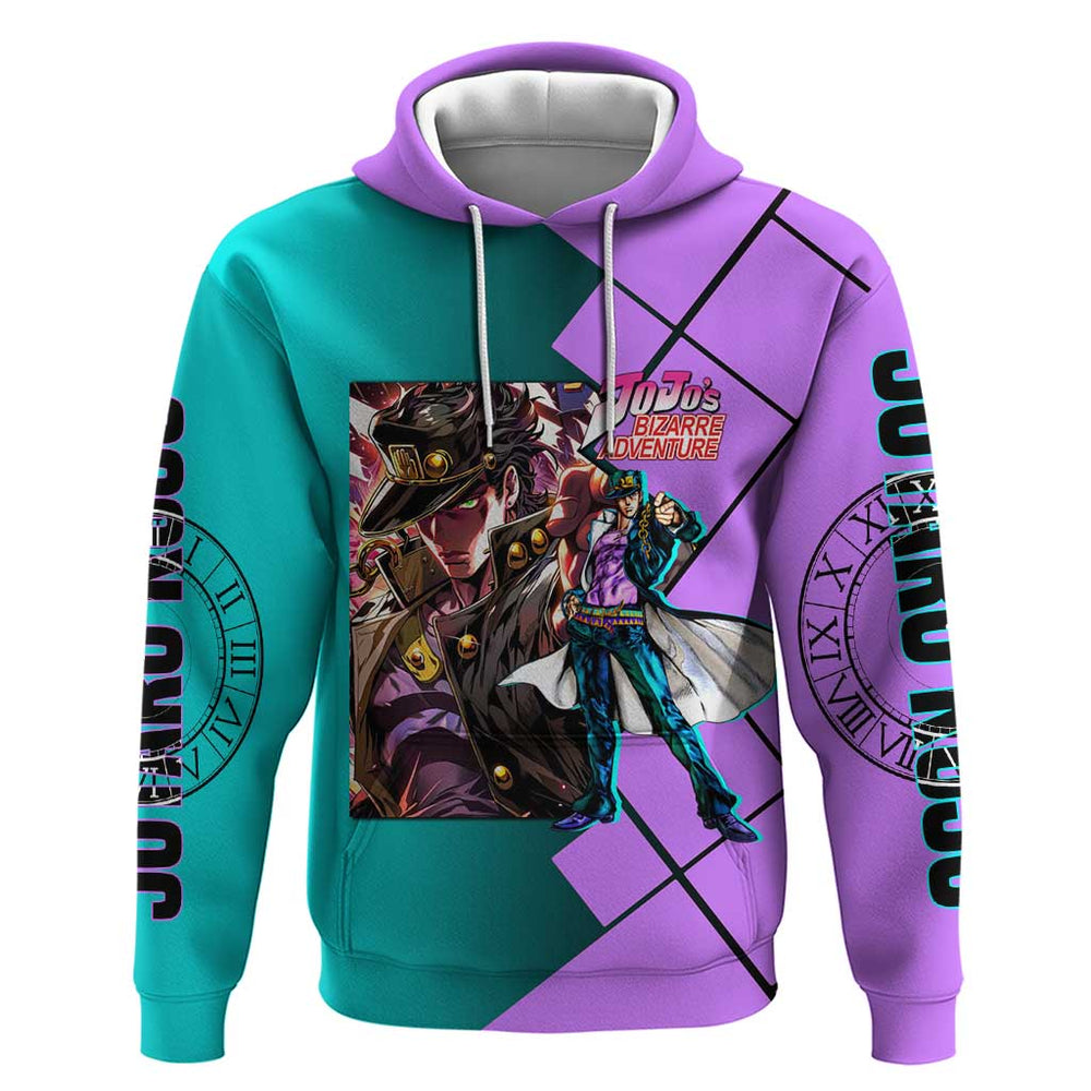 Jotaro Kujo JoJo's Bizarre Adventure Hoodie with Star Platinum Pose and Bold Action Design Jotaro Kujo JoJo's Bizarre Adventure Hoodie with Star Platinum Pose and Bold Action Design