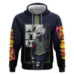 Kakashi Hatake Naruto Hoodie with Sharingan Eye and Dynamic Ninja Pose Design