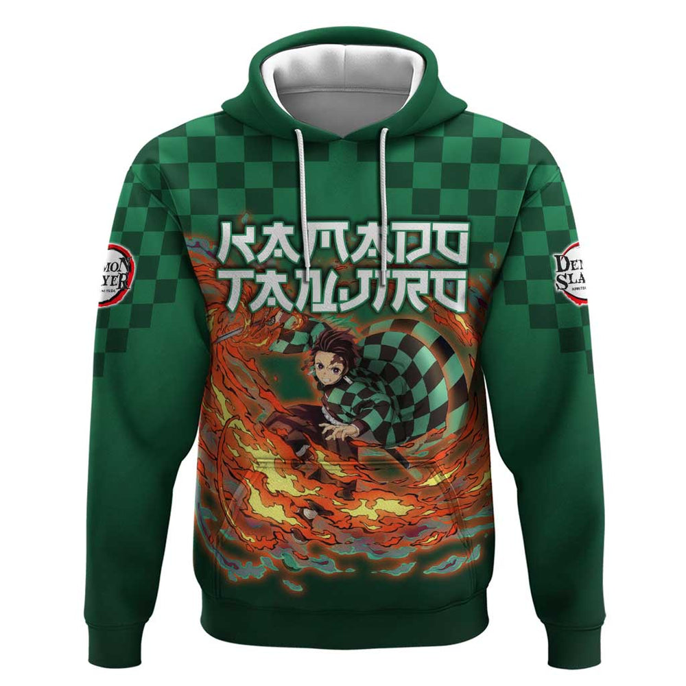 Kamado Tanjiro Demon Slayer Hoodie Flame Burst Anime Checkered Style Kamado Tanjiro Demon Slayer Hoodie Flame Burst Anime Checkered Style