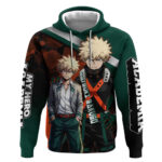Katsuki Bakugo Hoodie Explosive Anime Action Illustration with Fiery Combat Effects