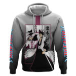 Kenpachi Zaraki Bleach Hoodie with Zanpakuto and Fierce Battle Pose Design
