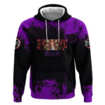 Kokushibo Demon Slayer Purple Grunge Design Hoodie with Six Eyes Detail and Sword Pose