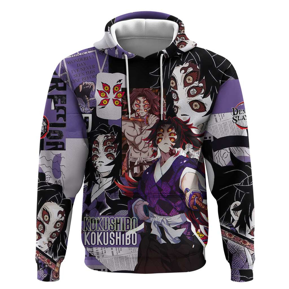 Kokushibo from Demon Slayer Hoodie with Dark Red and Black Demonic Moon Style Design Kokushibo from Demon Slayer Hoodie with Dark Red and Black Demonic Moon Style Design