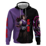 Kokushibo from Demon Slayer Hoodie with Purple and Black Split Background and Sword Draw Manga Style