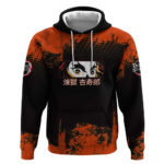 Kyojuro Rengoku Demon Slayer Black and Orange Grunge Design Hoodie with Bold Eyes and Flame Hashira