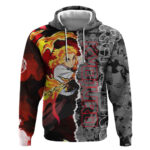 Kyojuro Rengoku Demon Slayer Hoodie with Flame Hashira Sword Pose and Fiery Flame Design