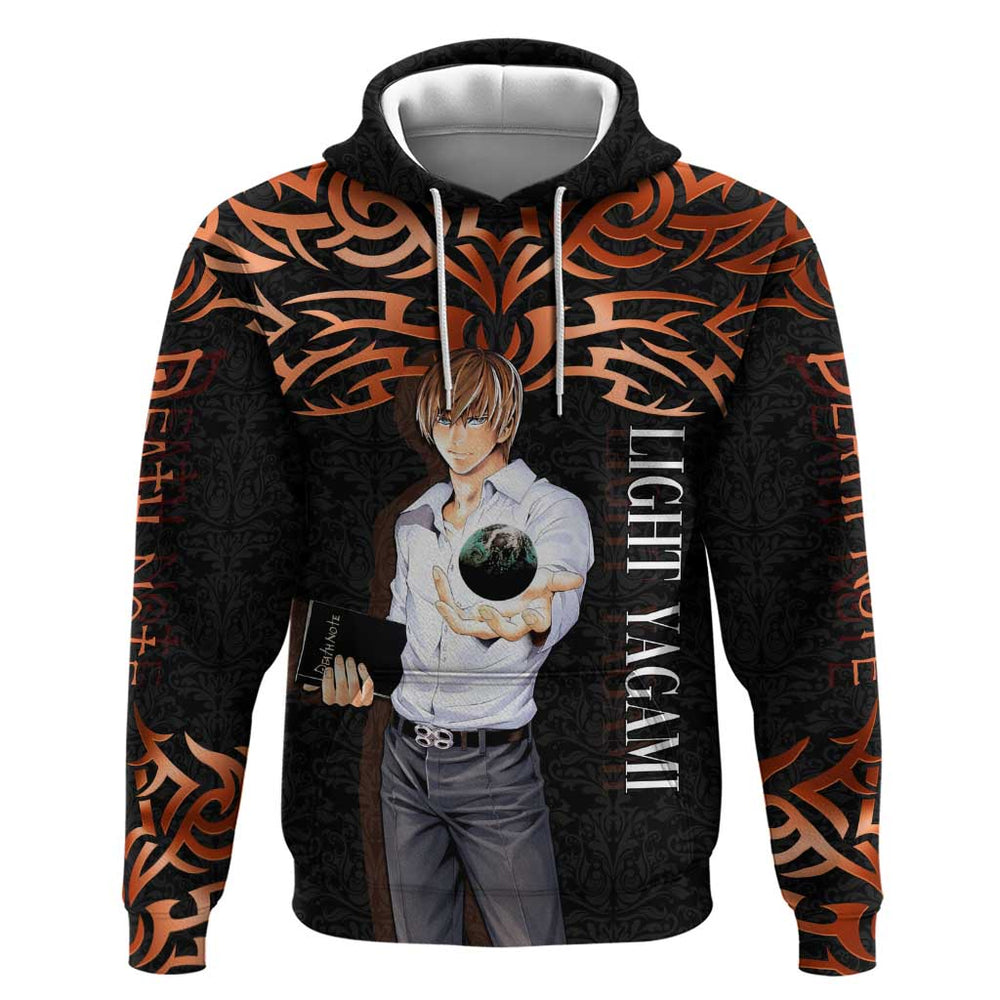 Light Yagami Death Note Hoodie Tribal Anime Fusion Style Light Yagami Death Note Hoodie Tribal Anime Fusion Style