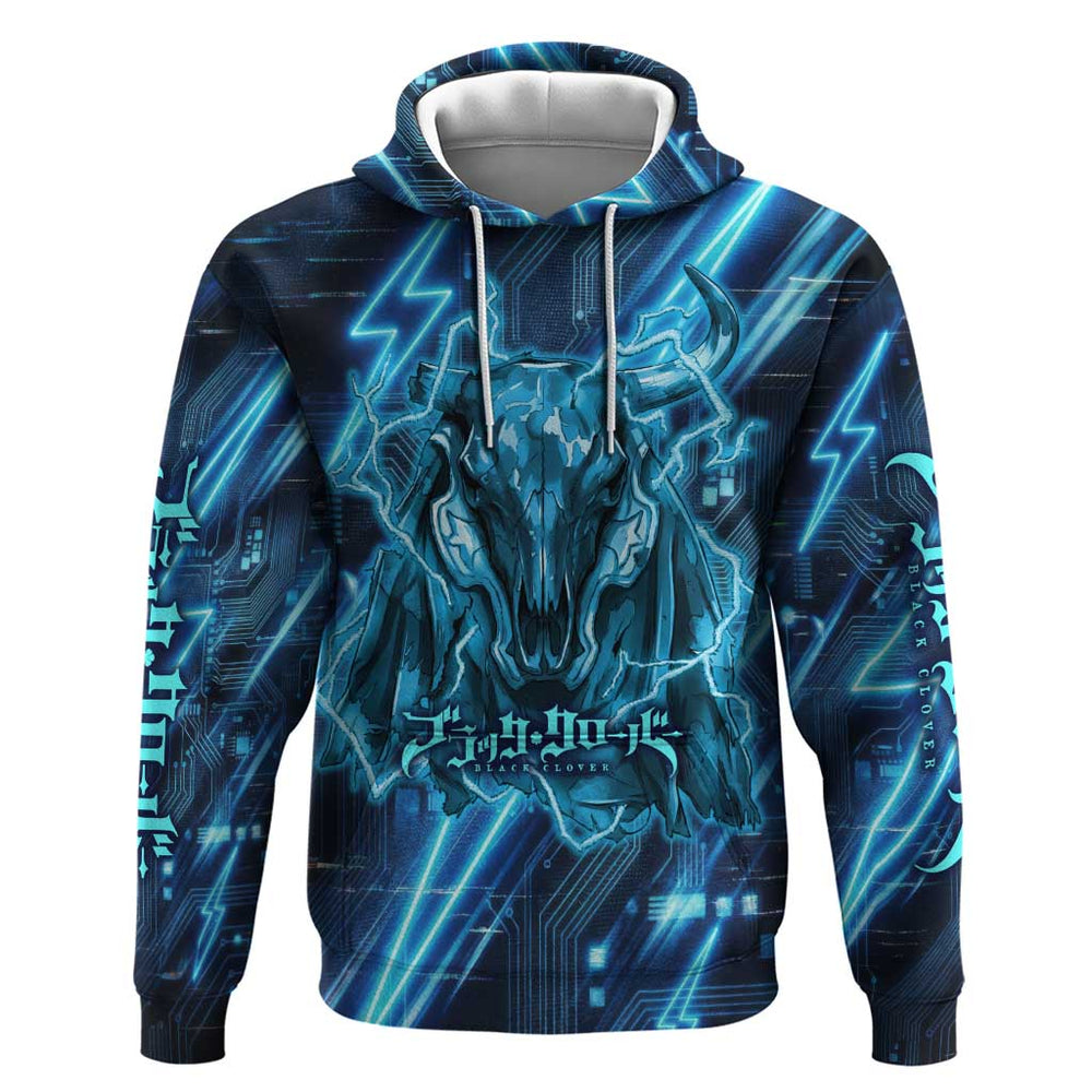 Luck Voltia Black Clover Hoodie Tech Lightning Anime Style with Electric Circuit Background Luck Voltia Black Clover Hoodie Tech Lightning Anime Style with Electric Circuit Background