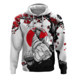 Luffy Gear 3 One Piece Anime White and Red Japanese Art Style Hoodie with Cherry Blossom Tree and St