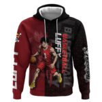 Luffy One Piece Basketball Theme Red and Black Design Hoodie with Straw Hat Pirate Logo and Sports P