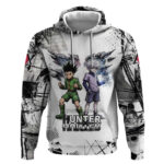 Main Characters Monochrome Graffiti Style Hoodie with Gon Killua Kurapika and Leorio Team Design