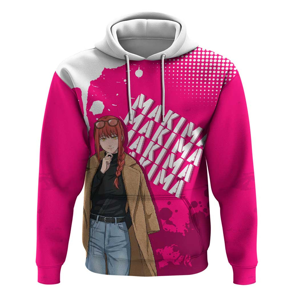 Makima Chainsaw Man Street Style Hoodie Bold Anime Grunge Aesthetic in Hot Pink Makima Chainsaw Man Street Style Hoodie Bold Anime Grunge Aesthetic in Hot Pink