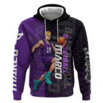 Marco One Piece Basketball Theme Purple and Black Design Hoodie with Phoenix Emblem and Action Pose