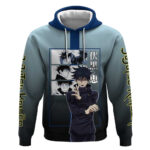 Megumi Fushiguro from Jujutsu Kaisen Hoodie with Dark Blue and Black Background and Multiple Poses D