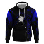 Megumi Fushiguro Jujutsu Kaisen Blue Hexagon Design Hoodie with Shadow Techniques and Manga Style Ar