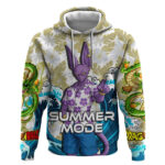 Beerus Dragon Ball Summer Theme Hoodie with Floral Shirt Sunglasses Shenron and Ocean Wave Backgroun