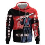 Metal Bat One Punch Man Anime Red and Black Theme Hoodie with Street Fighter Style and Bold Bat Stan