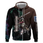 Mikasa Ackerman from Attack on Titan Hoodie with Sword and Action Pose Design