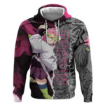 Mitsuri Kanroji Demon Slayer Pink and Black Design Hoodie with Manga Panels and Love Hashira Theme