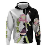 Mitsuri Kanroji from Demon Slayer Hoodie with Black and White Split Background and Energetic Sword P