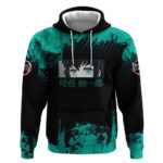 Muichiro Tokito Demon Slayer Green and Black Grunge Style Hoodie with Mist Hashira Eyes and Bold Typ