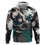 Muichiro Tokito Demon Slayer Mist Hashira Design Hoodie with Manga Panels and Teal Sword Art