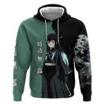 Muichiro Tokito from Demon Slayer Hoodie with Green and Black Mist Background and Dual Character Man