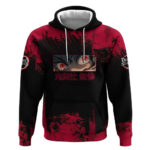 Muzan Kibutsuji Demon Slayer Red Grunge Design Hoodie with Intense Eyes and Hat Outfit Pose