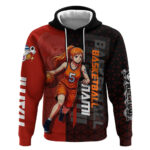 Nami One Piece Basketball Theme Red and Black Design Hoodie with Action Pose and Straw Hat Logo