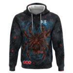 Naraku Inuyasha Series Hoodie Dark Web Anime Style with Fiery Spider and Red Eyes