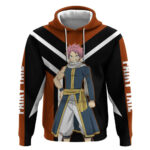 Natsu Dragneel Fairy Tail Hoodie with Fire Magic Pose and Fiery Action Design
