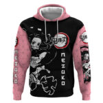 Nezuko Demon Slayer Hoodie with Pink and Black Manga Style Design