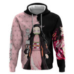 Nezuko Kamado from Demon Slayer Hoodie with Pink Pattern Kimono and Demon Form Flames Design