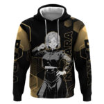 Nobara Kugisaki Jujutsu Kaisen Gold Hexagon Design Hoodie with Confident Expressions and Manga Style