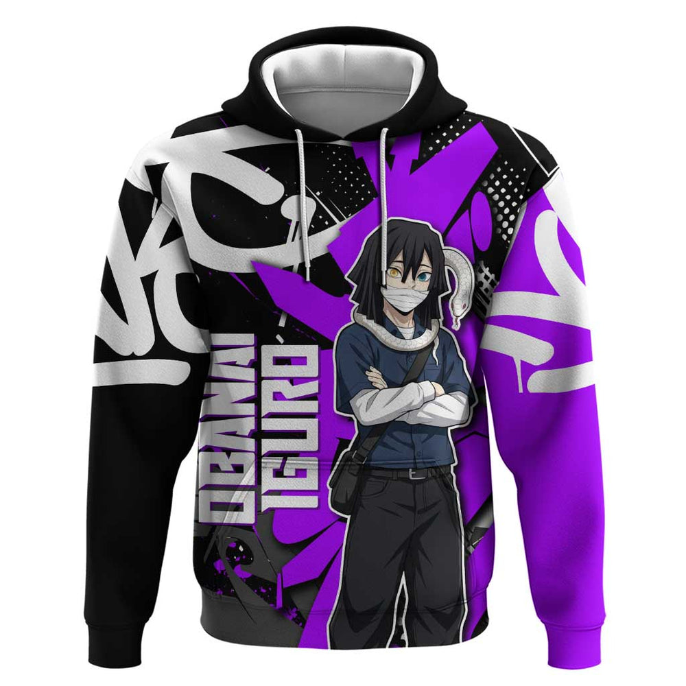 Obanai Iguro Demon Slayer Hoodie Purple Graffiti Anime Style Obanai Iguro Demon Slayer Hoodie Purple Graffiti Anime Style
