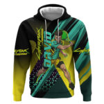 Personalized David Tennis Design Hoodie with a Cyberpunk Theme Edgerunners Features Neon Green and Y
