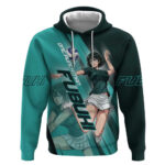 Personalized Fubuki Volleyball Design Hoodie with Teal Athletic Theme and Dynamic Action Pose