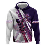 Personalized Garou Monster Volleyball Design Hoodie with Dynamic Pose Purple and White Diagonal Stri
