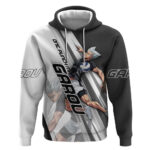 Personalized Garou Volleyball Action Design Hoodie with Monochrome Stripes and Dynamic Pose