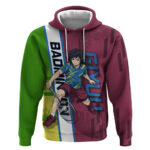 Personalized Giyuu Tomioka Demon Slayer Badminton Theme Hoodie with Racket Action Pose and Tricolor