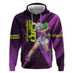 Personalized Lucy Tennis Design Hoodie with a Cyberpunk Edgerunners Theme Featuring Neon Purple and
