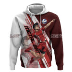 Personalized Metal Bat Volleyball Design Hoodie with Red Athletic Theme and Powerful Action Pose