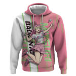 Personalized Mitsuri Kanroji Demon Slayer Badminton Hoodie with Racket Action Pose and Pink Green Gr