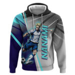 Personalized Nanami Kento Jujutsu Kaisen Hoodie with Teal Highlights and Dynamic Kick Pose